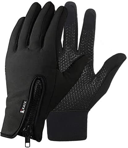 Katx Cycling Gloves Touchscreen Thermal Running Gloves Black Winter Gloves Warm Windproof Non-slip Fleece Lining Bike Gloves Warm Gloves for Men Women (S, Black)