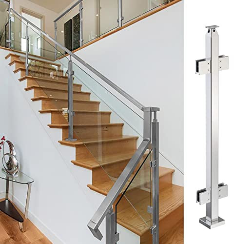 GIVROLDZ Edelstahl Zeitgenössisch Treppengeländer Aus Glas, Kommerziell Innen Balkon Quadrat Glasbalustradepfosten, Bodenmontage Zaunplattenklemme,Middle Post,115cm/45.3in