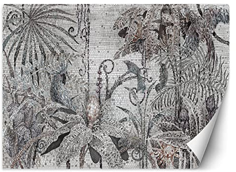 Feeby Carta Da Parati Mosaico Giungla Pappagallo 100x70 cm rosa XXL Decorazione Fotomurali Tessuto Non Tessuto Soggiorno Camera da letto Moderne Design Palme Foglie Esotico