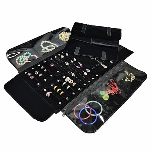SCIKHEFT Travel Jewelry Case, Velvet Jewelry Organizer Roll Bag