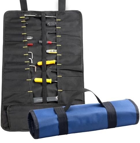 Canvas Tool Roll Up Bag, ZffXH Blue Bag Tool Organizers Portable Visible Tool Storage Bag With 20 interior Pockets For Wrench Screwdriver Pliers Roller Compartments Organisers