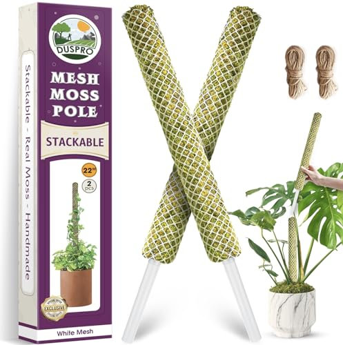 DUSPRO Stackable Moss Pole For Plants Monstera, Plant Stakes For Indoor Plants, Extendable Large Moss Sticks Ideal For Potted Climbing Plant Indoor Support (2Pcs WHITE)