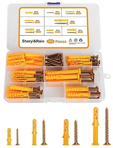 100 Pcs Screws and Wall Plugs Set (75 Masonry Screws, 75 Expansion Pipe Anchor Bolts), M6/M8 4 Assorted Size Wall Plugs and Screw, Rawl Plug for Brick, Rawplugs for Concrete Fixing Drywall
