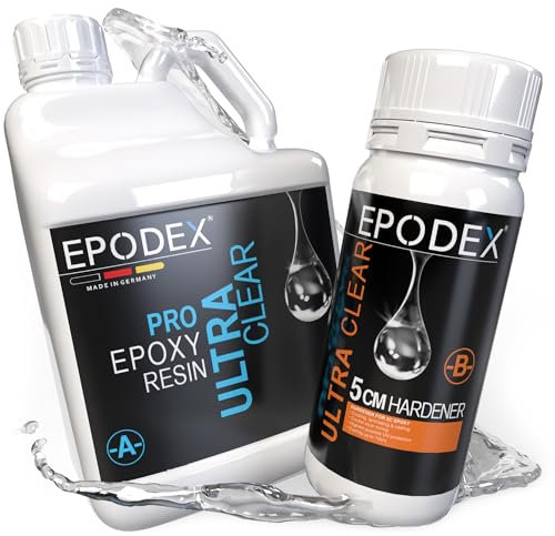 EPODEX PRO+ Kit résine époxy transparente pour des coulées jusqu’à 5 cm, Avec ou sans pigments, Pour tables rivières, lampes, grande coulée et plus - PLATINUM SILVER - Metallic - 15kg