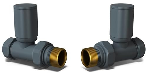 UK Radiators Round Anthracite Radiator Valve Pair - Anthracite Matt Finish - Classy and Modern Design 1/2 x 10mm Straight Radiator Valve Pair - Pair of Valves