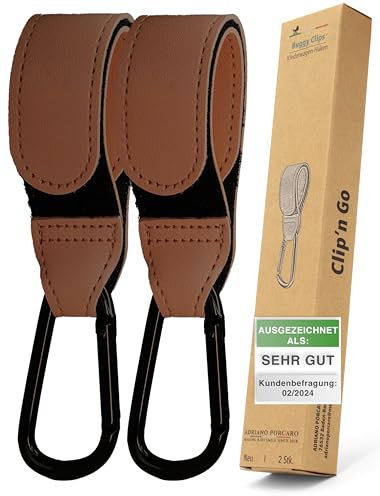 ADRIANO PORCARO I Kinderwagen Haken [2er-Pack] I Haken Kinderwagen I Perfekt für Wickelstasche und Laufrad Halterung Kinderwagen I Belastbar bis 40kg - Ideal als Kinderwagen Befestigung (Braun)
