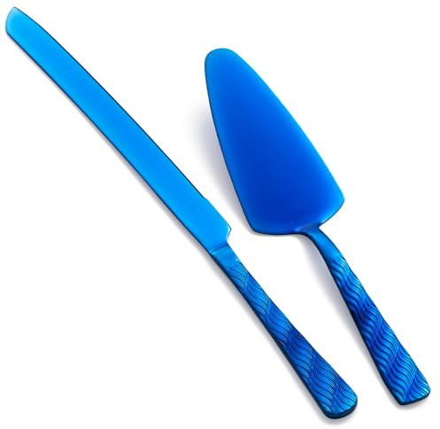 FULLYWARE Set di coltelli e Server per Torta Matrimoniale Blu, Set di Taglio per Torte in Acciaio Inossidabile, tagliapasta e Server per Torte per Matrimonio, Compleanno, Festa