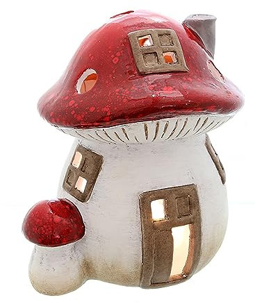 Windlicht Pilzhaus | Teelichthalter Pilz | Herbst Winter Dekoration | 17,5 cm