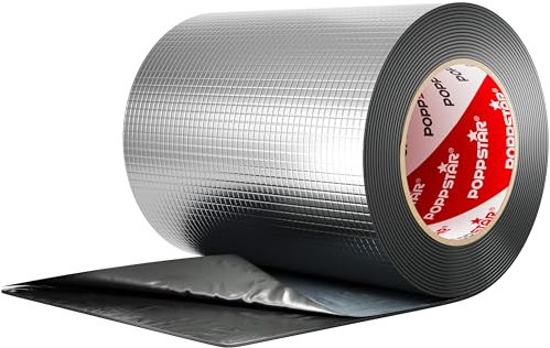 POPPSTAR Alu-Butylband (15cm - extra breit) Super wasserdichtes Klebeband für Außen (5 m lang) Butyl Dichtband für Wohnmobil, Dachrinnen-Reparaturband uvm.