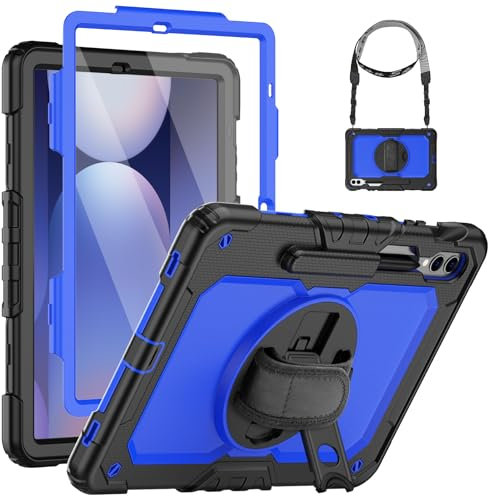 SEYMCY Case for Samsung Galaxy Tab S10+ / S9+ / S9 FE+ Plus 12.4 inch, Shockproof with Screen Protector, 360° Rotating Hand Strap & Stand, Shoulder Strap for Samsung S10/S9 Plus Tablet, Blue