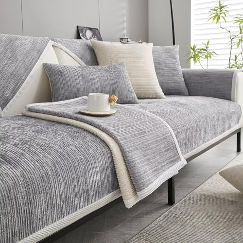 Bettschlange Sofa Überzug, Couch Überzug L Form 1/2/3/4 Sitzer, Sofa Cover Sofabezug Ecksofa rutschfeste Sofaschoner, Sofadecken für Sitzfläche, Universelle Sofa Überwurf,Hellgrau,70 x 90 cm