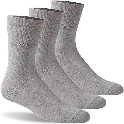 Facool Diabetic Socks for Men Women, Cushioned Crew Merino Wool Soft Wellness Quarter Dress Moisture Wicking Socks with Non-Binding Loose Top,Seamless Toe, 3 Pairs Dark Grey Medium