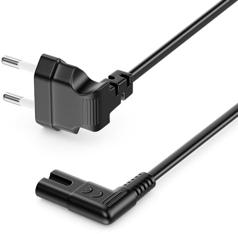 deleyCON 1m Câble D’Alimentation avec Fiche Euro Plate Coudée - Fiche Euro Coudée à 90° vers Prise C7 Coudée à 90° - Câble Secteur Euro pour Petits Appareils - Noir