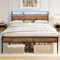 AOGLLATI Bett 140x190 mit Steckdose Metallbett 140x190 mit 3 USB-Anschlüssen und LED Beleuchtung Bettgestell aus Metall mit Kopfteil Doppelbett mit Stauraum Jugendbett Bettrahmen mit Lattenrost
