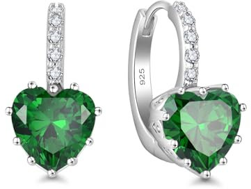Starchenie Pendientes Mujer Plata de Ley 925 con Circonita Pendientes de Corazón Piedra Natal Verde Regalo de Joyería