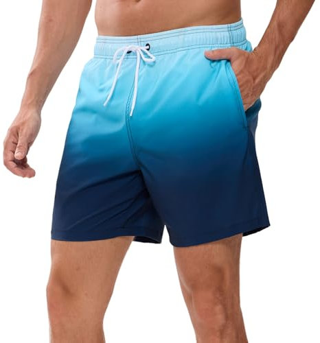 Bañador Hombre de Secado Rápido Impermeable Bañadores Largo, Traje de Baño para Natacion Piscina Corto Pantalones, Verano Shorts Hombre de Playa Arena Deportes XL 1#Azul Degradado