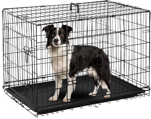 FDW Cage pour Chien Pliable avec 2 Portes, Plateau Amovible, 93 x 58 x 64 cm, Cage de Transport Chien, Lapin, Chiot et Animaux Domestique, en Metal, Noir
