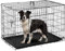 FDW - Jaula para perro plegable con 2 puertas, bandeja extraíble, 93 x 58 x 64 cm, jaula de transporte para perro, conejo, cachorro y animales domésticos, de metal, color negro