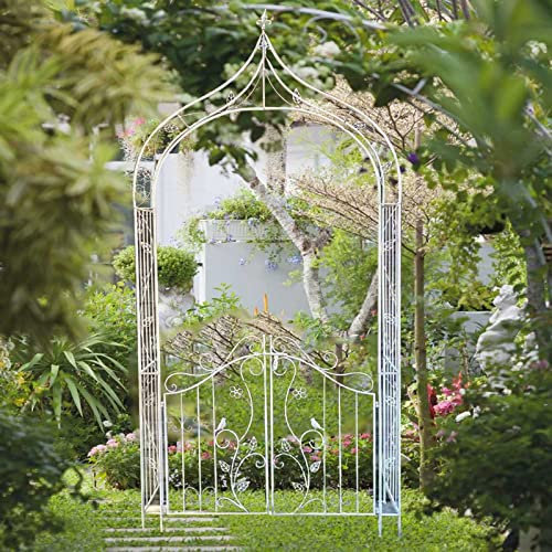 Metall-Gartenlauben, Hochzeitsbogen mit Tür, Gartenbogen/Rosenbogen, für Rosen, Kletterpflanzen, Obst, Torbogen oder Erbsen, weiß