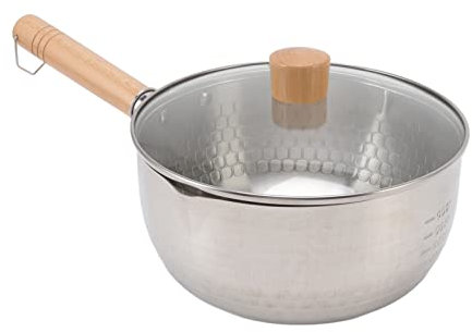 Cacerola japonesa antiadherente de 20cm de diámetro con tapa, mango de madera, olla para sopa de leche de acero inoxidable para cocina casera