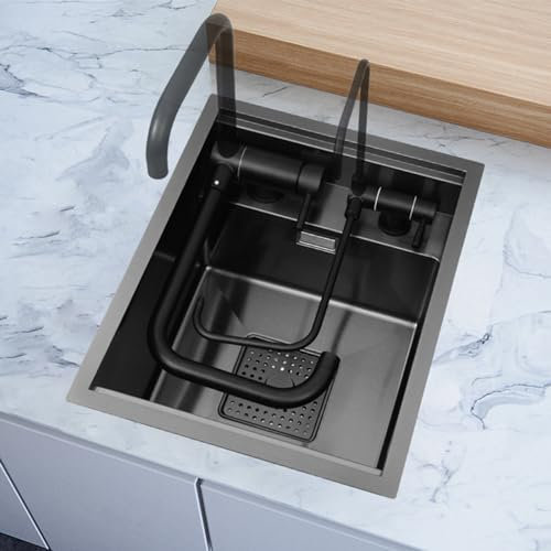 Fregadero Negro Sobre Encimera Fregaderos Pequeños, Fregadero Cocina 1 Seno Fregadero Oculto con Tapa,350 * 450mm