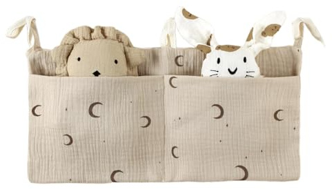 Lily Brown Aufbewahrungstasche für Babybetten, zum Aufhängen, Aufbewahrungstasche für Sabber, Lätzchen, Windeln, multifunktionale Hängetasche, Baumwoll-Organizer, Baumwollmaterial