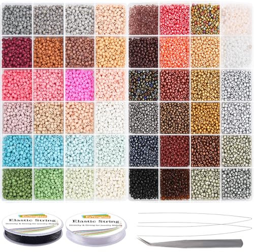 EuTengHao Perles de Rocaille en Verre 8/0 pour Kit de Fabrication de Bracelets, Colliers, Bijoux - 3mm, 48 Couleurs, Dépoli et Laqué