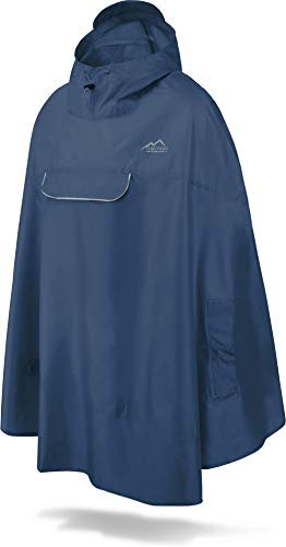 normani Unisex Regenponcho - Wind und Wasserdicht mit Bauchtasche, 3M Refelktoren und seitlichen Eingriffen Farbe Navy Größe S-M