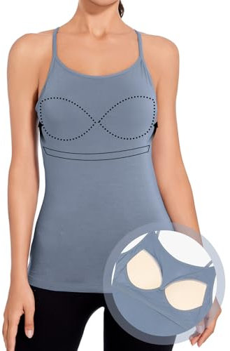 ANYFITTING Top Damen Sommer mit Integriertem BH Oberteile Spaghettiträger Tank Top Verstellbarer Riemen Basic Cami Tanks Shirt mit Integriertem BHL