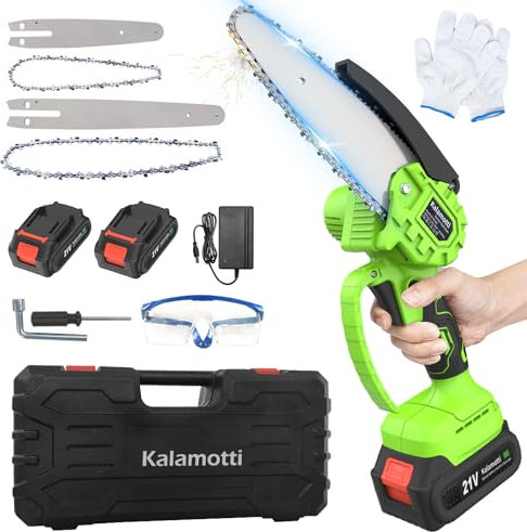 kalamotti Mini motosega a batteria 6&8 Pollici 2-in-1, 4000 Mah motosega elettrica con 2 batterie e caricabatterie, Brushless sega elettrica per potatura per Rami d'albero, Cortile, Casa e Giardino