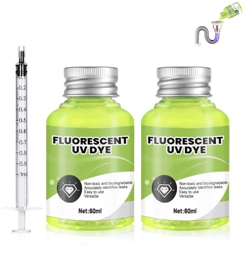 Allony Fluorescent UV Dye, Leak Detection Tracing Dye, Green UV Dye Detector for Detecting Refrigerant Gas Leaks in Vehicle Air Conditioning Systems, Includes R134a Adapter 60ml