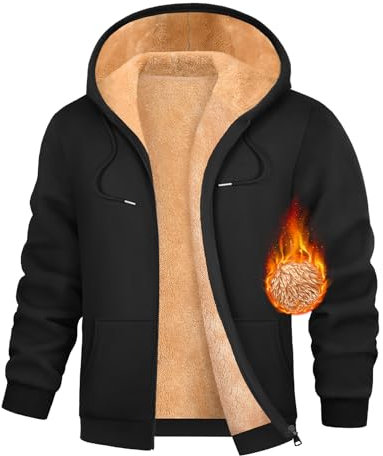 TOMEEK Felpa Uomo con Cappuccio Felpa in Pile Invernale e Zip Manica Lunga Giacca con Tasche Termica Casual Hoodie Fleece Giubbotto Essentials e Cerniera Sweatshirt(Nero,XL)
