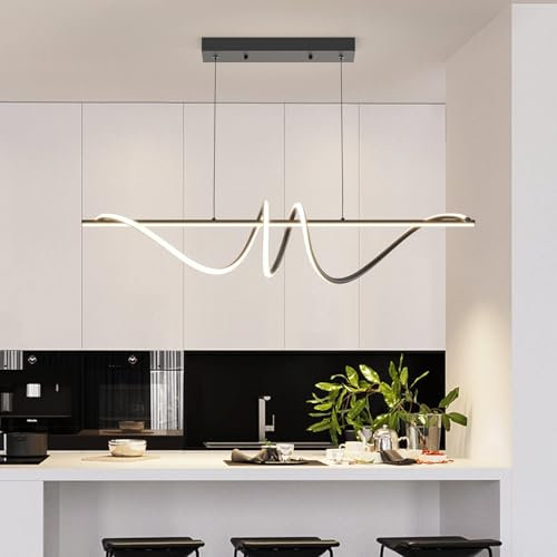 Mikeru 100cm Moderne LED Pendelleuchte, Schwarz Küchenlampe Hängend LED Spirale Pendelleuchten 10%-100% Pendelleuchten Esstisch Dimmbar Memory Kronleuchter 3000k/4500k/6000k Für Küche