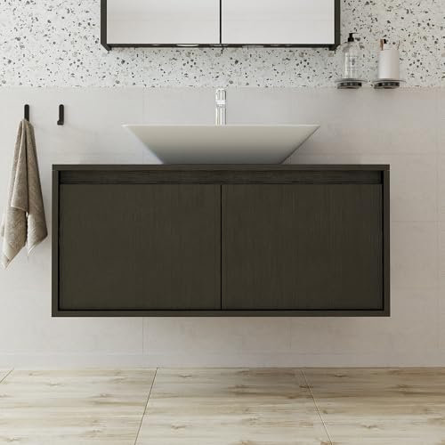 ROOMART • Set di mobili da bagno • Atlantic • Armadietto da bagno • Armadietto da 100 cm con lavabo in ceramica (rovere nero, lavabo con armadio)