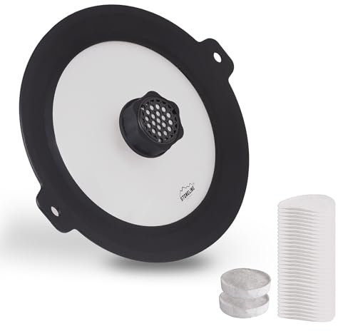 STONELINE Smell Well 4in1 Universaldeckel für Töpfe Pfannen ø 22/24/26/28 cm KLEINSTE DUNSTABZUGSHAUBE, Aroma Filter Funktion, abgestufter Silikonrand, hitzebeständig, 4 Größen, 2 Nachfüllset, Schwarz