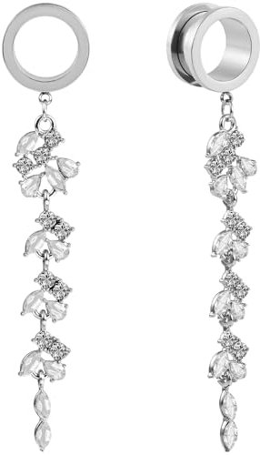 DOEARKO Flesh Tunnel mit Anhänger Silber Ohr Piercing Double Flared Schmuck Edelstahl Expander Ohrplugs für Frauen und Männer 14mm