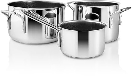 Eva Trio | Stainless Steel Topfset 3 St. 1,1 l 2,2 l 3,6 l keramischer Slip-Let®-Antihaftbeschichtung |Komplettes Topfset, das jeden Bedarf beim täglichen Kochen abdeckt | Polished Steel