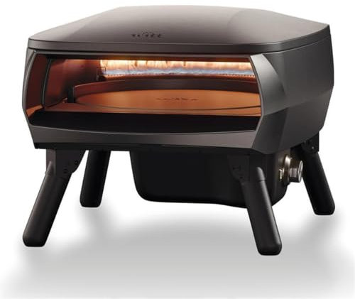 POWERHAUS24 WITT Etna Piccolo Rotante Four à pizza pour pizza italienne ou tarte flambée, pierre à pizza rotative, couleur noir, design compact, boîtier en aluminium, 1 brûleur à gaz en forme de C