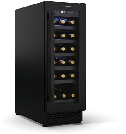KLARSTEIN Vinovilla 18 Uno nevera empotrable para vino - 18 botellas, 1 zona, 5-18°C, LED táctil, silencioso 38 dB, negro mate, Iluminado, nevera empotrable para vino