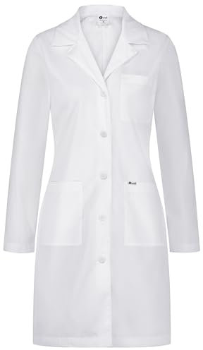 Bwell Bianca Laborkittel Damen – Weiß Kittel – Arztkittel Damen, Weißer Mantel für Labor, Medizin und Studium, 3 Taschen mit Knöpfen (XL)