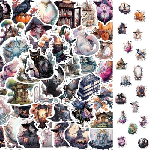 2 x 50 Stück Hexen Aufkleber, Anime Hexe Aufkleber, Witchy Sticker Set, Midnight Goth Vinyl Aufkleber, Cartoon Animation Aufkleber, für Laptop Skateboard Handyhülle Computer Gepäck Wasserflasche