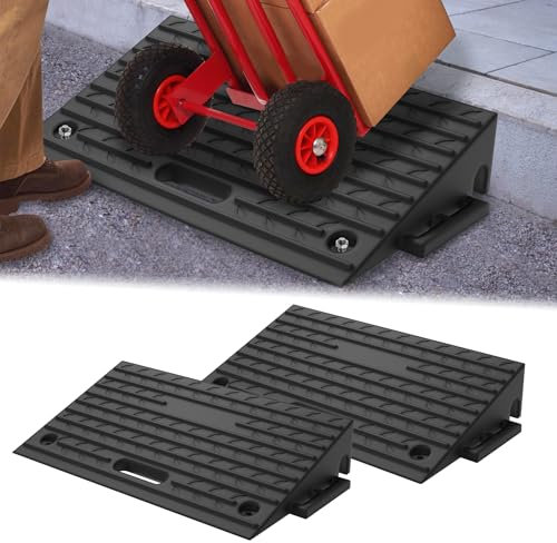 UISEBRT 2er Set Gummi Bordsteinrampen für Randsteine, Einfahrten, Garagen, Robuste Türschwellenrampe, Auffahrrampe mit Handheld-Funktion, Anti-Rutsch und Witterungsbeständig, Schwarz(53x32x10 cm)