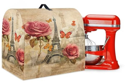 LACIYISON Rose Butterfly Eiffel Tower Print Stand Mixer Cover Waterproof Stand Mixer Dust Cover 4.5-5 Quart Anti-Splash Kitchen Aid Mixer Cover Dustproof Kitchen Appliance Cover for Stand Mixer, S