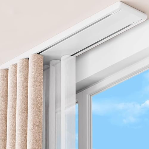 KUZRZNH 2-Läufige Vorhangschiene, Leise Doppelreihige Gardinenschiene Aluminium gardinenleisten für Wohnzimmer Schlafzimmer Vorhänge, Deckenschiene Raumteiler, Einfache Installation (Weiß, 4.4M)