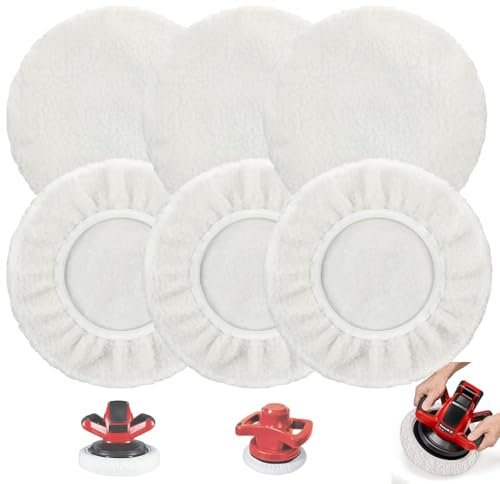 Huiyuenuo 6 Stück Lammwoll Polierhauben, Polierkappen für 220mm-250mm Poliermaschinen, Lammwolle Polierscheiben Polierpads Polierhauben, für Auto, Autoscheinwerfer, Korkböden Usw-duan