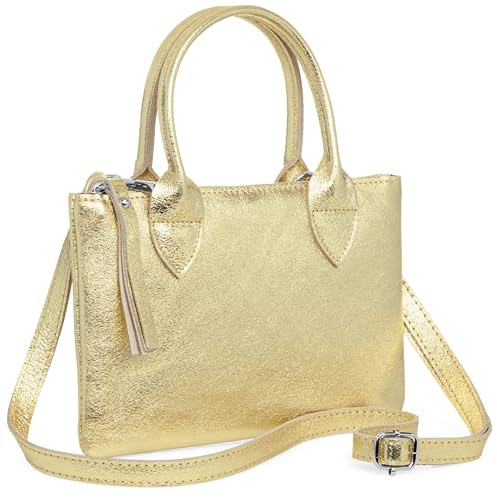 Caspar Kleine Leder Handtasche 2-in1 Damen Umhängetasche mit verstellbarem Schultergurt - CLASSIC LINE - Modell No.837 - Made in Italy