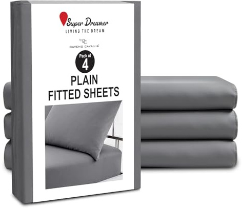 GC GAVENO CAVAILIA Microfiber Fitted Sheet King Size - 4 Pack Plain Bed Sheets - Deep Pocket 10 inch (25cm) - Shrinkage, Fade & Wrinkle Resistant Bottom Sheet, Fit to Mattress (152x203 cm) - Charcoal