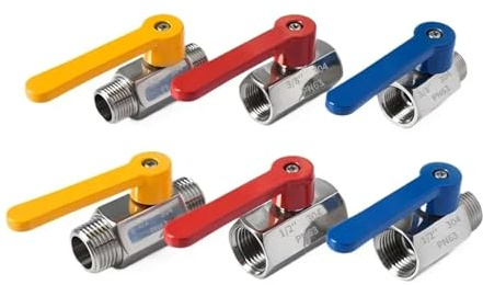 DeVow 304 Edelstahl-Kugelhahn mit Innen- und Außengewinde, rot, blau, gelb, langer Griff, Schalter, Wasserventil(Red,F-M_3/8)