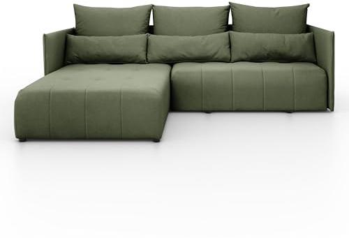 Lookway Ecksofa Apollo L – Schlafsofa mit Schlaffunktion und Bettkasten, L-Form Sofa mit Liegefläche 150x220 cm, Wohnzimmermöbel (Grün - Castel 39, Linke Seite)