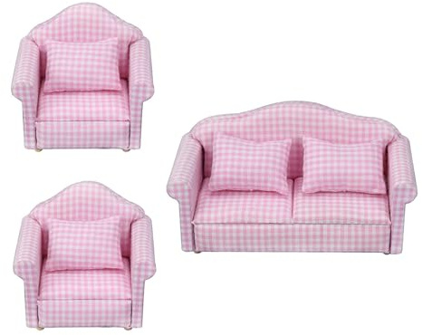 Holzrahmen Puppenmöbel Stoff Sofa Set Für 1/12 Safe House Dekoration Fantasievolle Spielszenarien Display Requisiten Hauszubehör